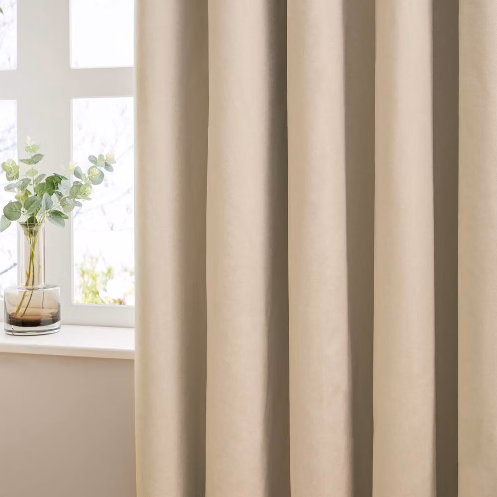Furn Beige Velvet 100% Blackout Pencil Pleat Curtain Pair, Width: 168 cm, Drop: 137 cm – 3