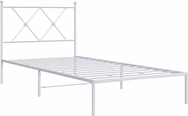 Berkfield Home Metal Bed Frame with Headboard in White, W/D/H: 90 x 190 cm