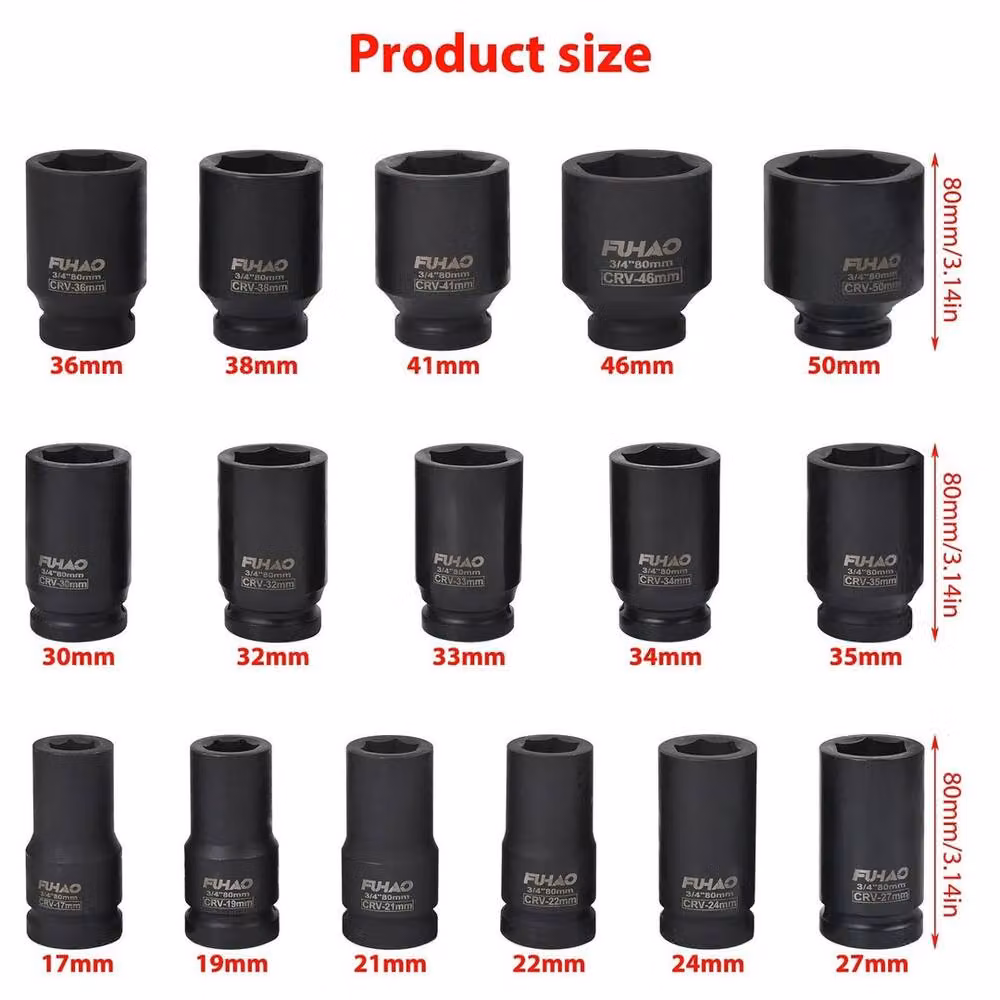 NESTLUNE 16-Piece 3/4 Inch Drive Deep Impact Socket Set, 17-50mm, Black – 2