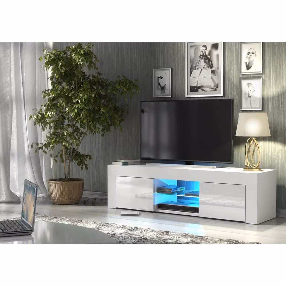 Mex Furniture PAWNORA TV Stand Cabinet in White Matt and White High Gloss – 2