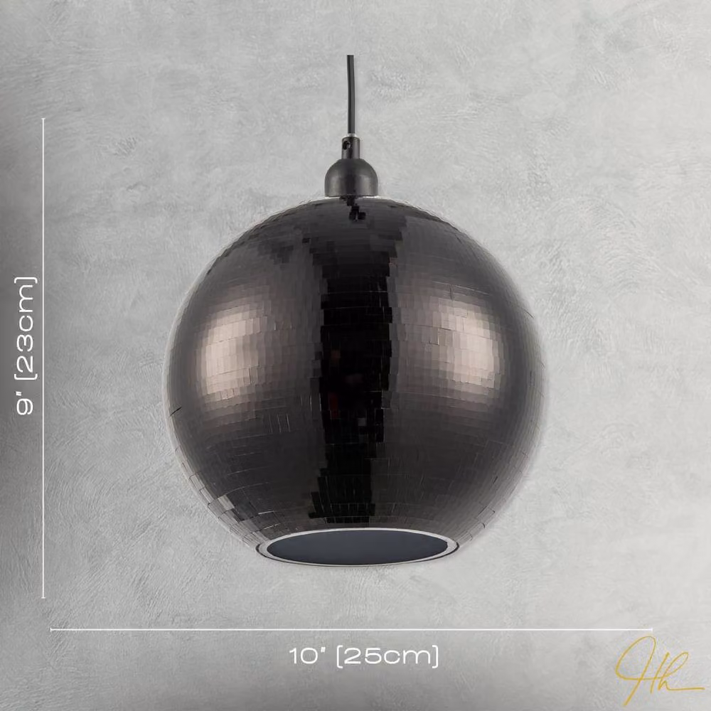 Happy Homewares Shiny Disco Mosaic Ball Pendant Shade in Black Mirrored Tiled Retro Style – 6