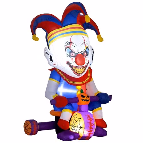 Outsunny Multicolour Halloween Inflatable Clown on Bicycle Decoration