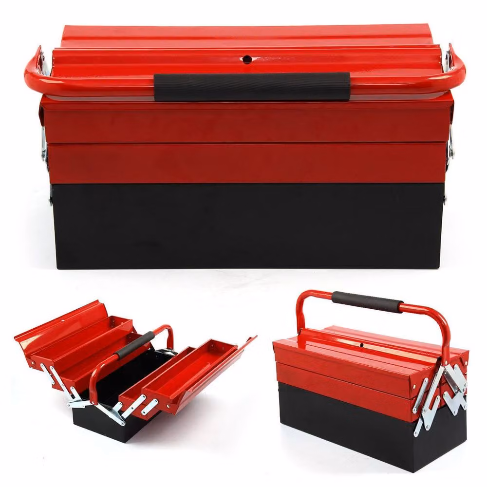 VOGREX 3 Tier 5 Tray Professional Metal Cantilever Tool Box Storage in Red – 3