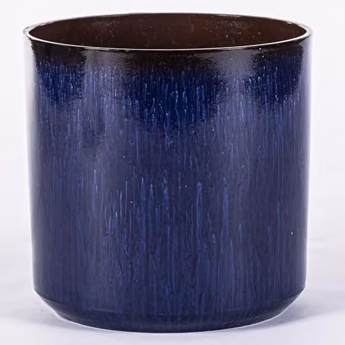 Garden Gear Ocean Blue Glazed Cylinder Planter, Frost and UV Resistant Recycled Plastic Flower Pot, H 36 cm x W 26 cm x D 31 cm