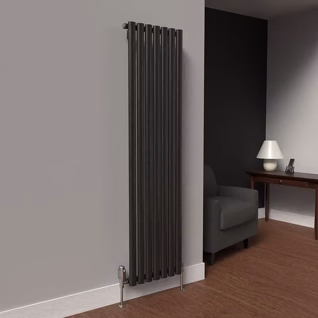 Lux Heat Oval Vertical Steel Radiator in Pewter, H: 160 cm x W: 42 cm
