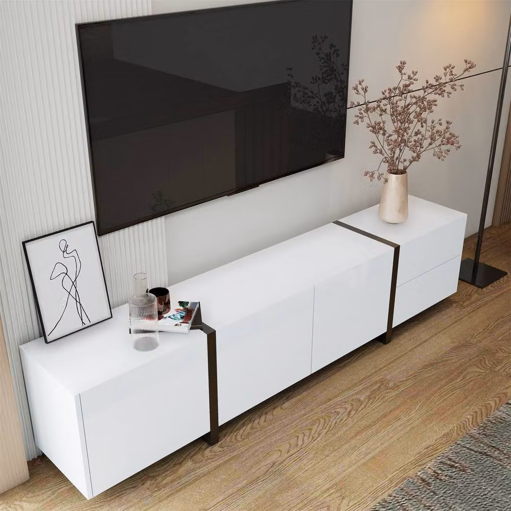 BTM Modern High-Gloss Media Console with Integrated Lighting in White and Black, W/D/H: 140 x 29.5 x 40 cm – 3