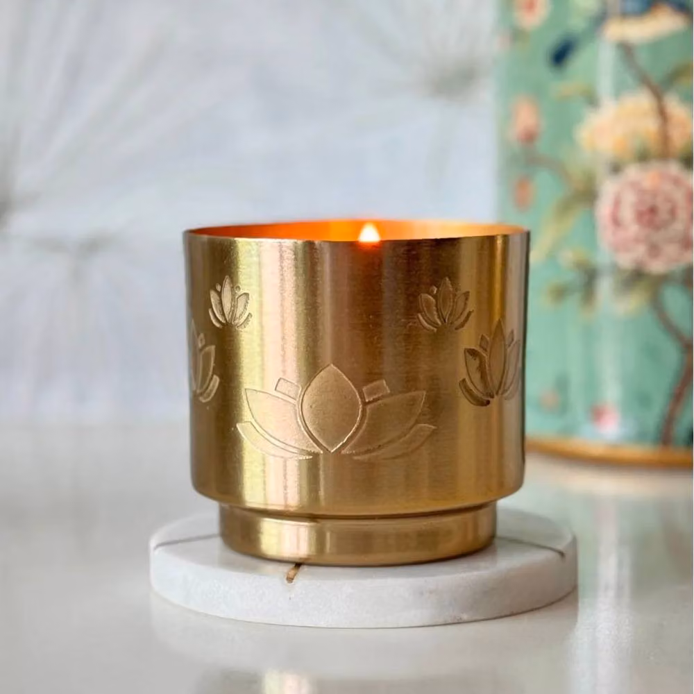 Candle Up Lotus Glow Metal Candle in Gold – 3