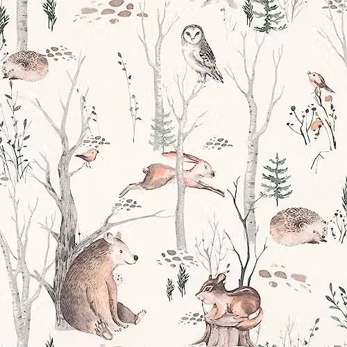 Rasch Non-Woven Forest Animals Wallpaper in Beige, Brown, Green and White for Children's Bedrooms