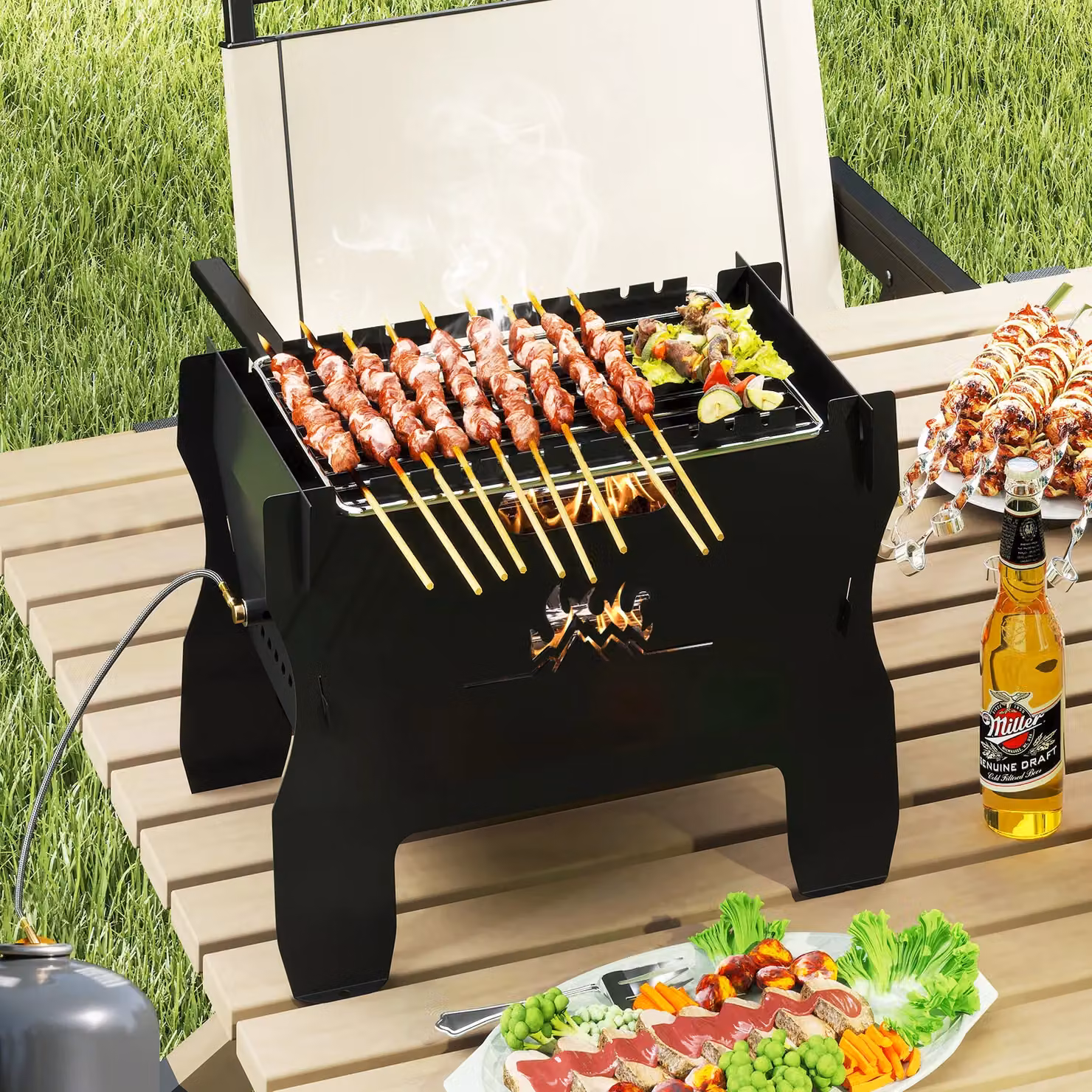 Gymax Dual Fuel Butane Gas Countertop Camping Grill and Firepit in Black with Carrying Bag – 2