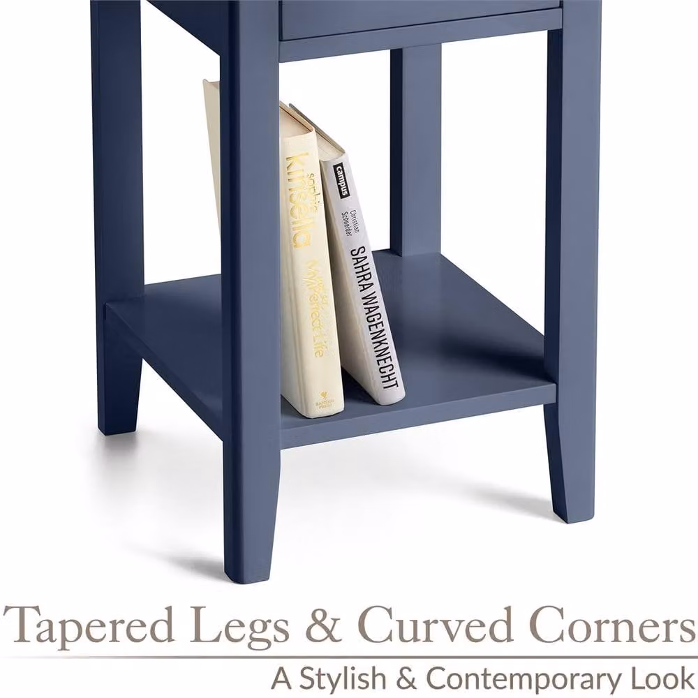 NESTLUNE Navy Blue Slim Bedside Table and Modern Bedroom Nightstand – 4