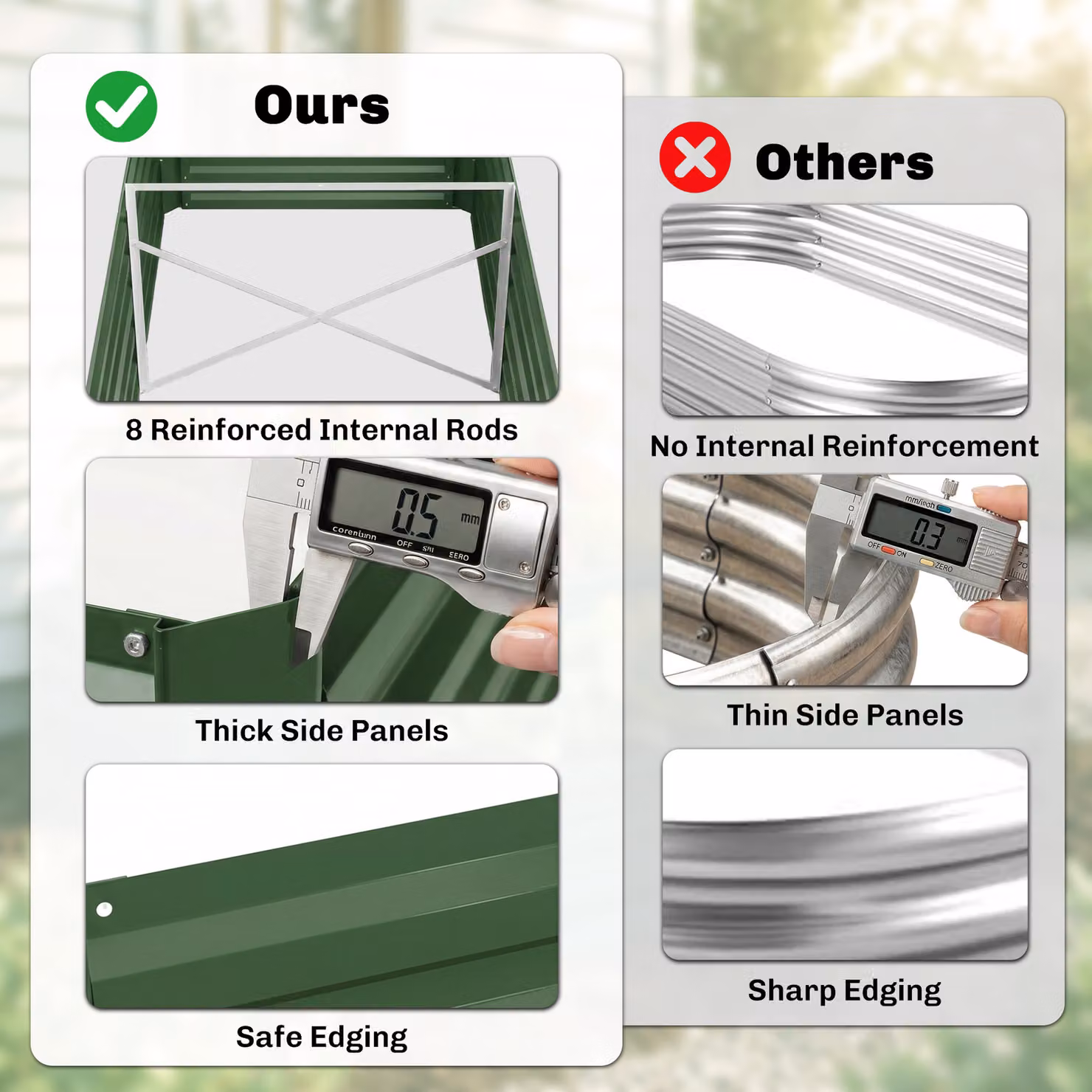 Outsunny Green Galvanised Steel Rectangular Raised Garden Bed with Multi-reinforced Rods, W: 180 cm, D: 90 cm, H: 59 cm – 5