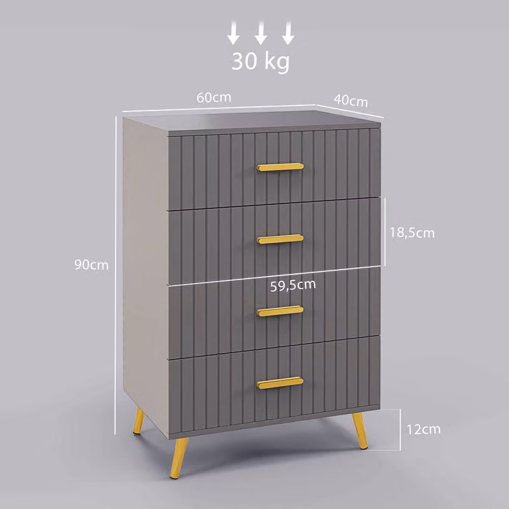 STILVORA Modern Grey Chest of Drawers with Embossed Striped Front and Gold Metal Accents – 2