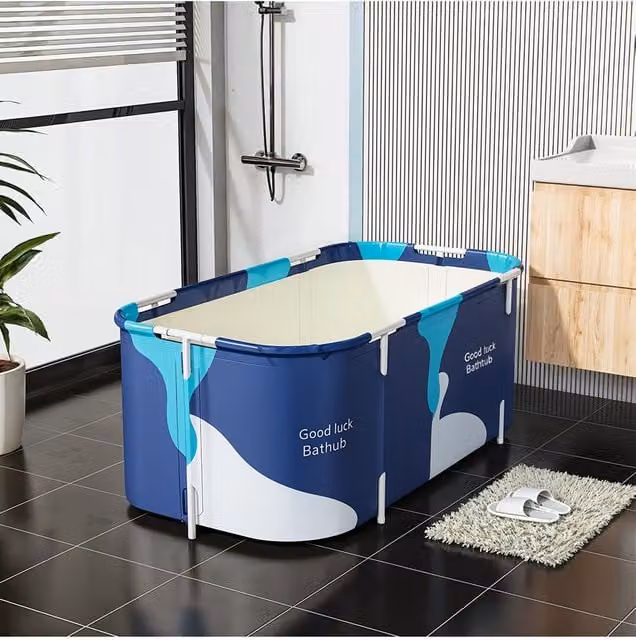 Living and Home Foldable Soaking Bathtub for Indoor and Outdoor Use, Blue – 1