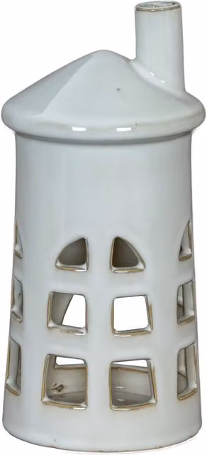 KDMK Rhea Medium Lighthouse Tealight Holder, White Ceramic Coastal Tabletop Decor