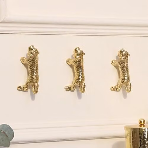 Melody Maison Set of 3 Gold Tiger Metal Wall Hooks