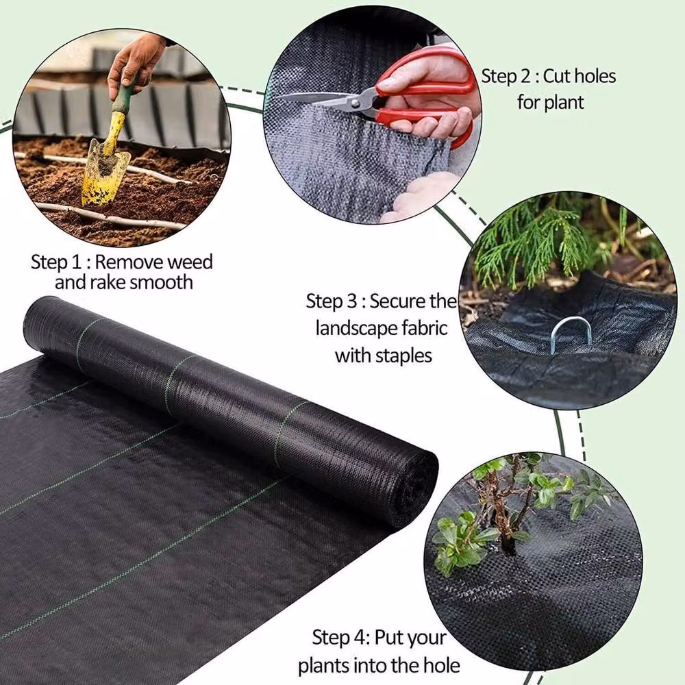 FLAVORA Heavy Duty Black Weed Control Fabric for Ornamental and Vegetable Gardens, W: 1 m, L: 25 m – 5