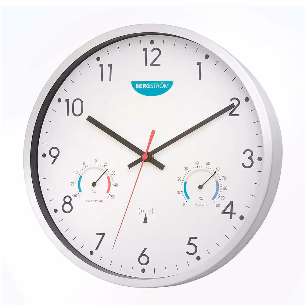 Coopers of Stortford Radio Controlled Wall Clock with Temperature and Humidity Display, White, Diameter: 30 cm – 2