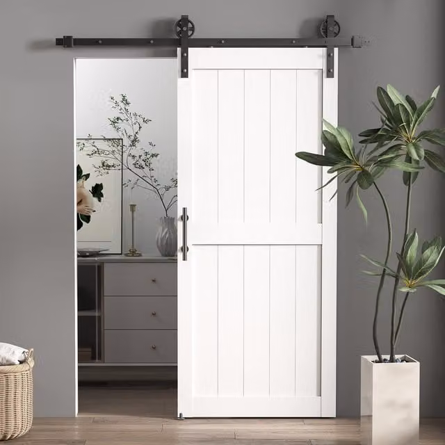 HOMCOM White Sliding Barn Door Kit with Track