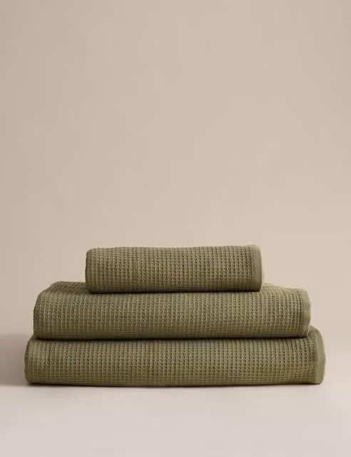 M&S Pure Cotton Reverse Waffle and Terry Towel in Green