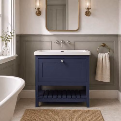Balterley Floor Standing Bathroom Vanity Unit with Basin and Open Shelf, Indigo Blue, W: 81.3 cm, D: 46.2 cm, H: 84.5 cm – 2