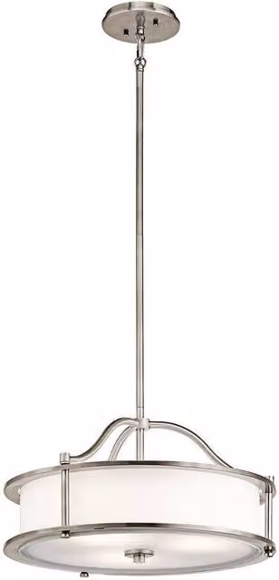 Elstead Modern Round Semi Flush Ceiling Pendant Light in Silver with Glass and Fabric Shades, E27