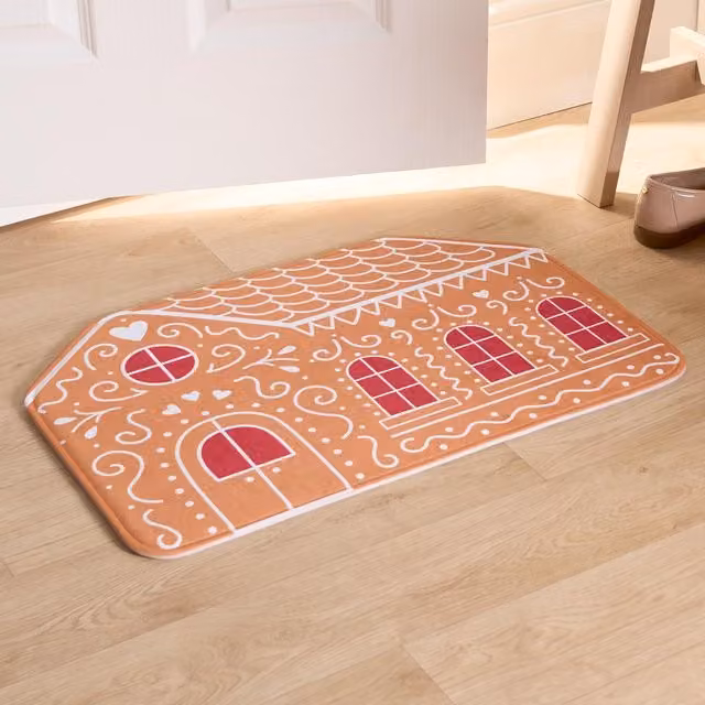 OHS House Gingerbread House Christmas Kitchen Floor Rug, Brown and Multicolour, W/D: 40 x 60 cm
