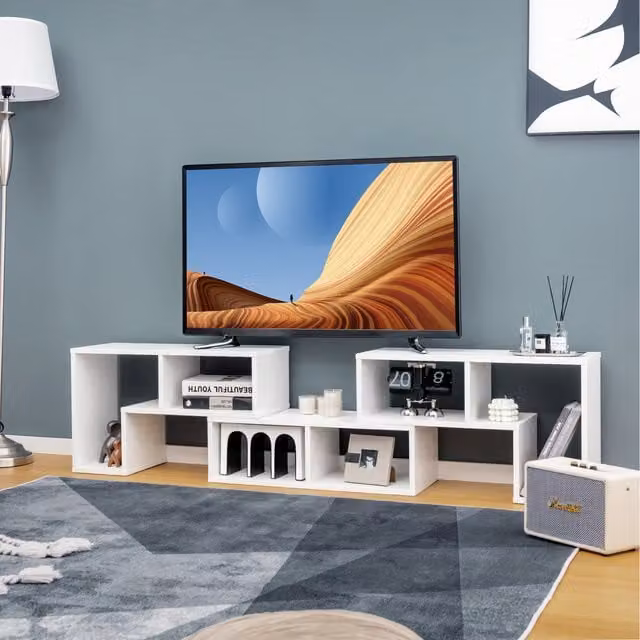 COSTWAY 3 Piece White Corner TV Console Stand with Media Compartments