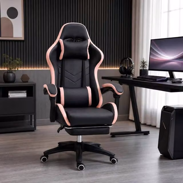 STILVORA Black Synthetic Leather Gaming Chair with Footrest, Headrest and 360 Degree Swivel, W/D/H: 65 x 65 x 129 cm