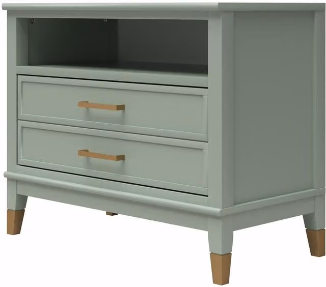 Westerleigh Modern Wide Nightstand in Green and Gold