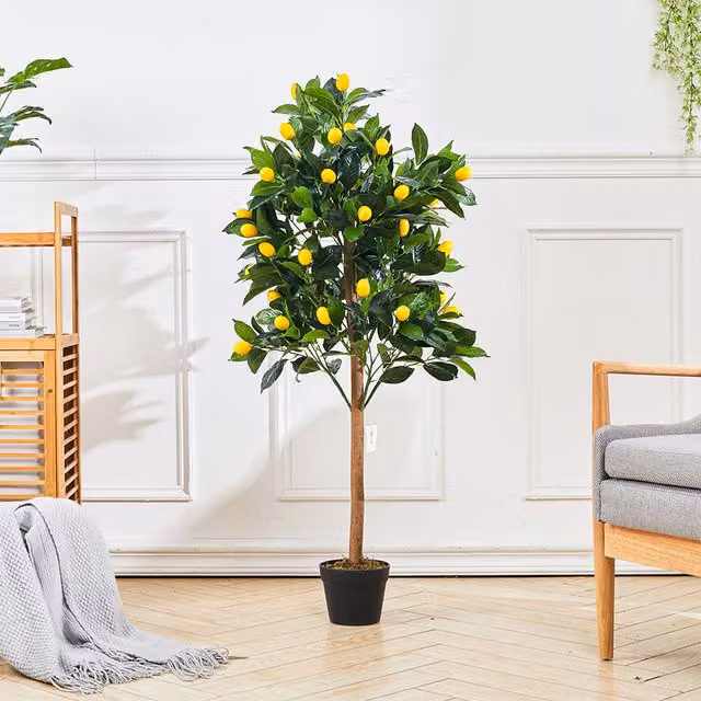 Livingandhome 120 cm Artificial Potted Lemon Tree in Green and Yellow
