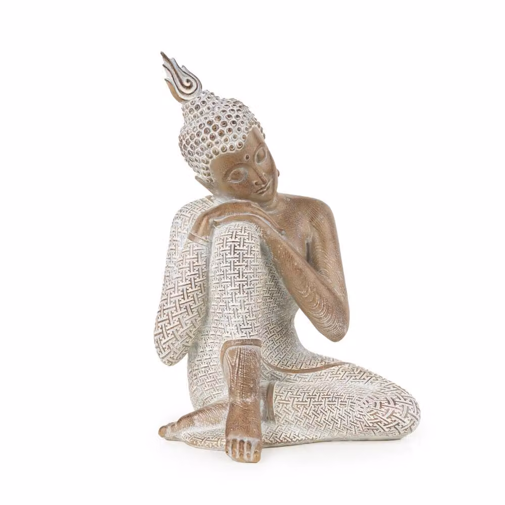 Madison & Mayfair Small Sitting Buddha Resin Ornament in Stone Grey and Beige, H: 14.0 cm, W: 18.5 cm, D: 27.0 cm – 2