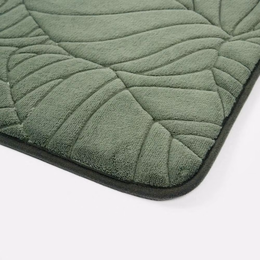 VOGREX Non-Slip Memory Foam Leaf Bath Mat in Green, W: 45 cm x L: 75 cm – 2