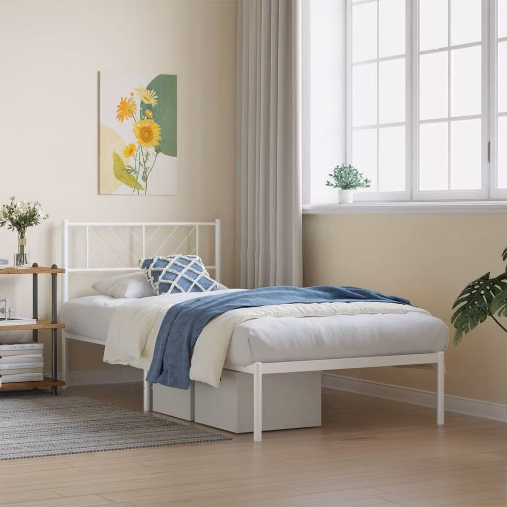 Berkfield Home Metal Bed Frame with Headboard in White, W/D/H: 80 x 200 cm – 2