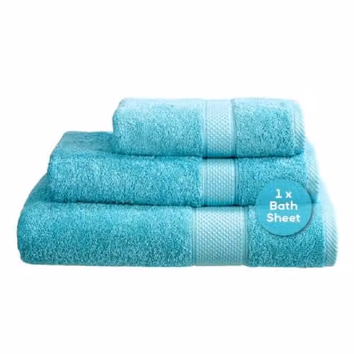 Linens Limited Turkish Cotton Bath Sheets, Turquoise, W: 140 cm, H: 96 cm – 1