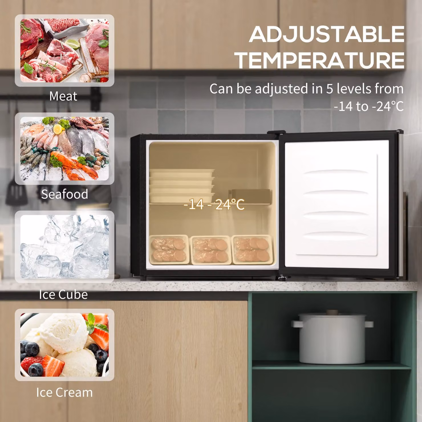 HOMCOM 35L Silver Tabletop Upright Freezer with Adjustable Temperature and Wire Shelf – 4