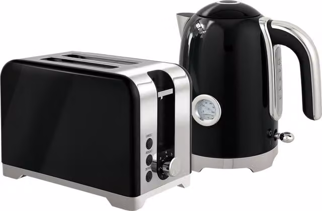 HOMCOM Retro Toaster and Kettle Set in Black and Silver with Limescale Filter – 1