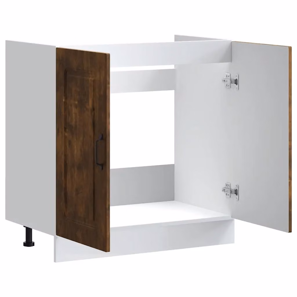 Berkfield Home Kalmar Smoked Oak Sink Base Cabinet, Brown, W/D/H: 80 x 46 x 81.5 cm – 4