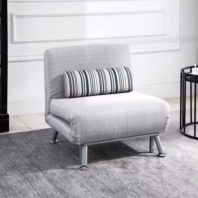 HOMCOM Single Folding Convertible Sleeper Chair Sofa Bed with Metal Frame in Grey