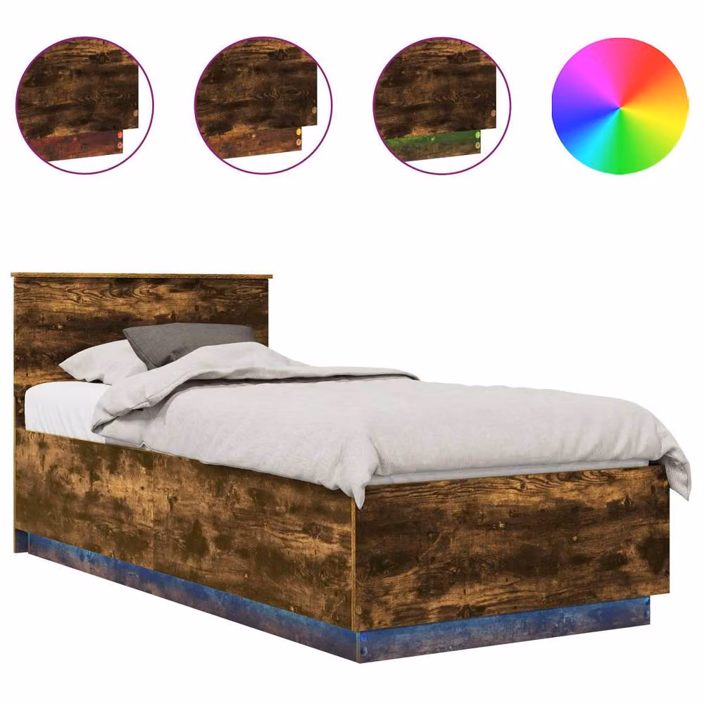Berkfield Home Modern Smoked Oak Bed Frame in Brown with Under-Bed Lighting and USB Charging Port, W/D/H: 100 x 200 cm – 2