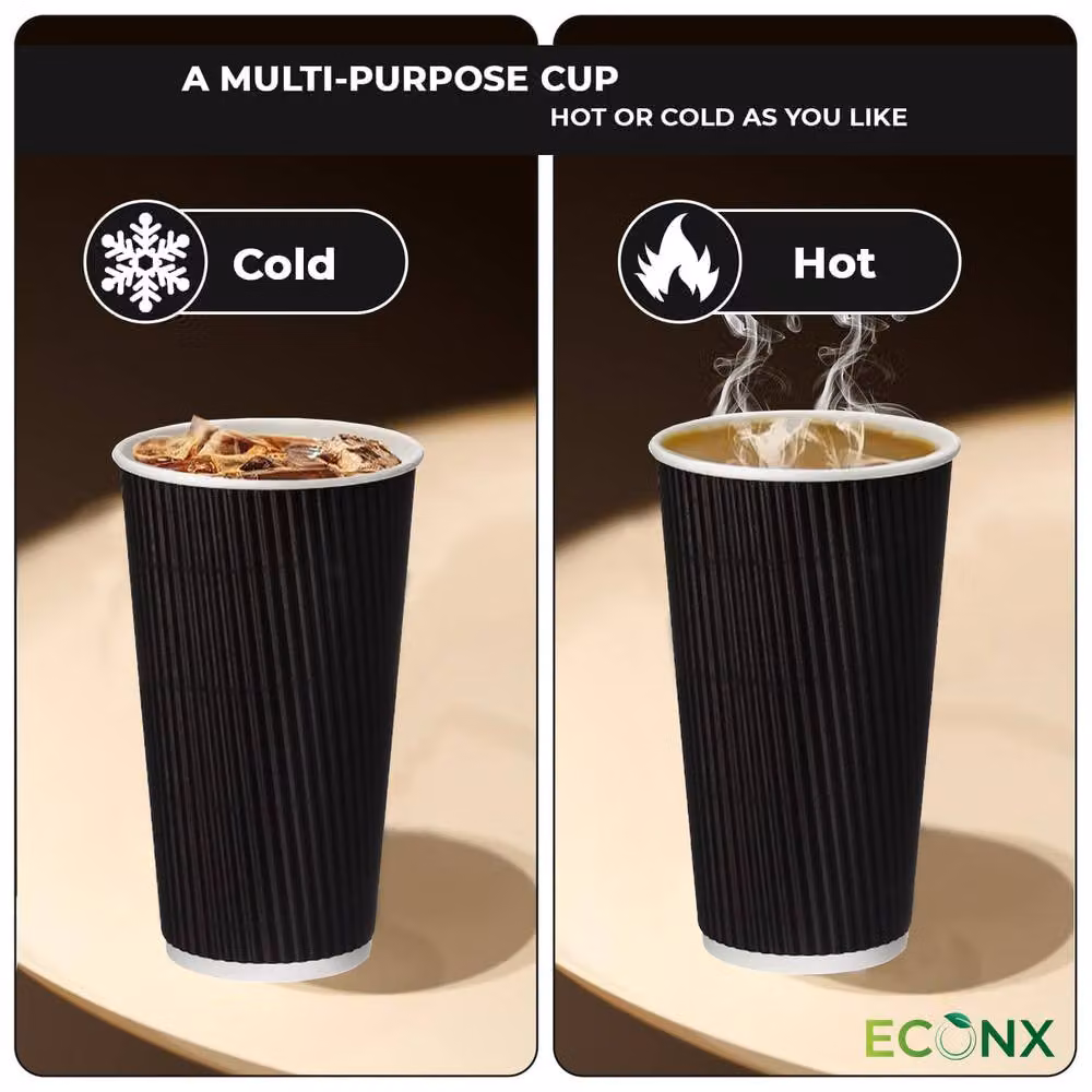 ECONX Black Triple Layer Paper Takeaway Coffee Cups with Lids, 20oz, 100 Pieces – 4