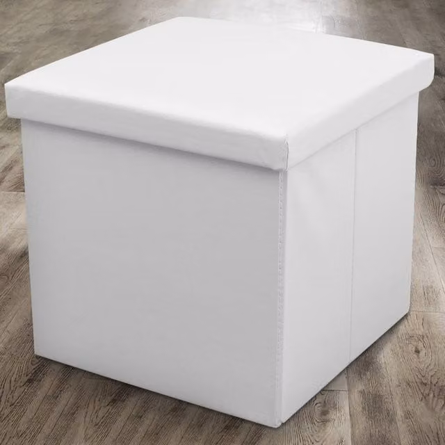 Home Republic Faux Leather Foldable Storage Ottoman in White