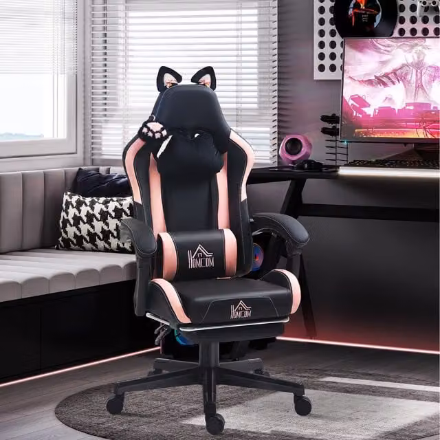 HOMCOM Black Reclining Gaming Chair with Footrest and Headrest in Synthetic Leather