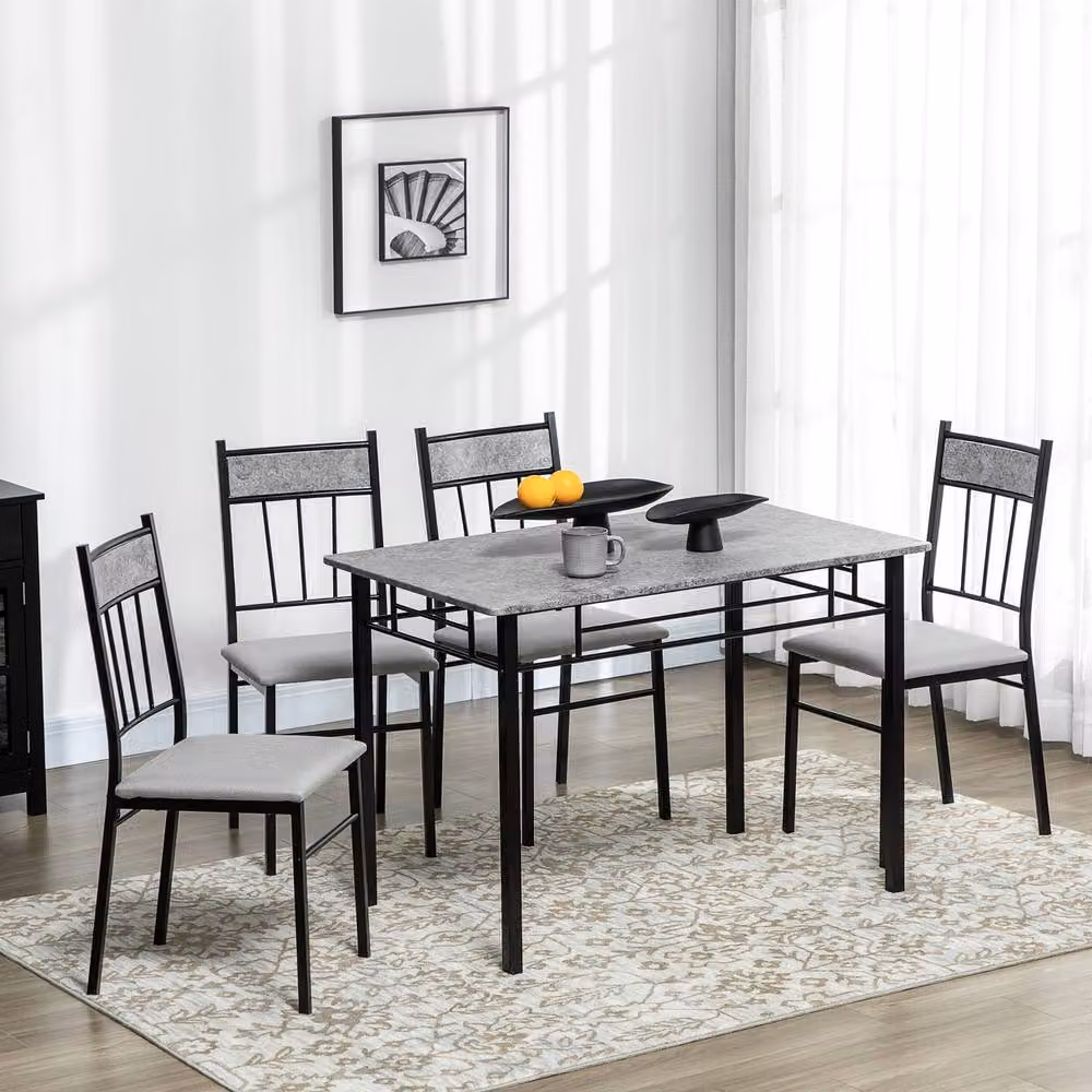 STILVORA Modern Rectangular Dining Table and Chairs Set with Metal and Wood Frame in Grey – 3