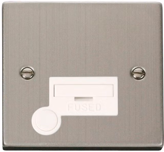 SE HOME Stainless Steel 13A Fused Connection Unit with Flex, White and Silver Surface Plate