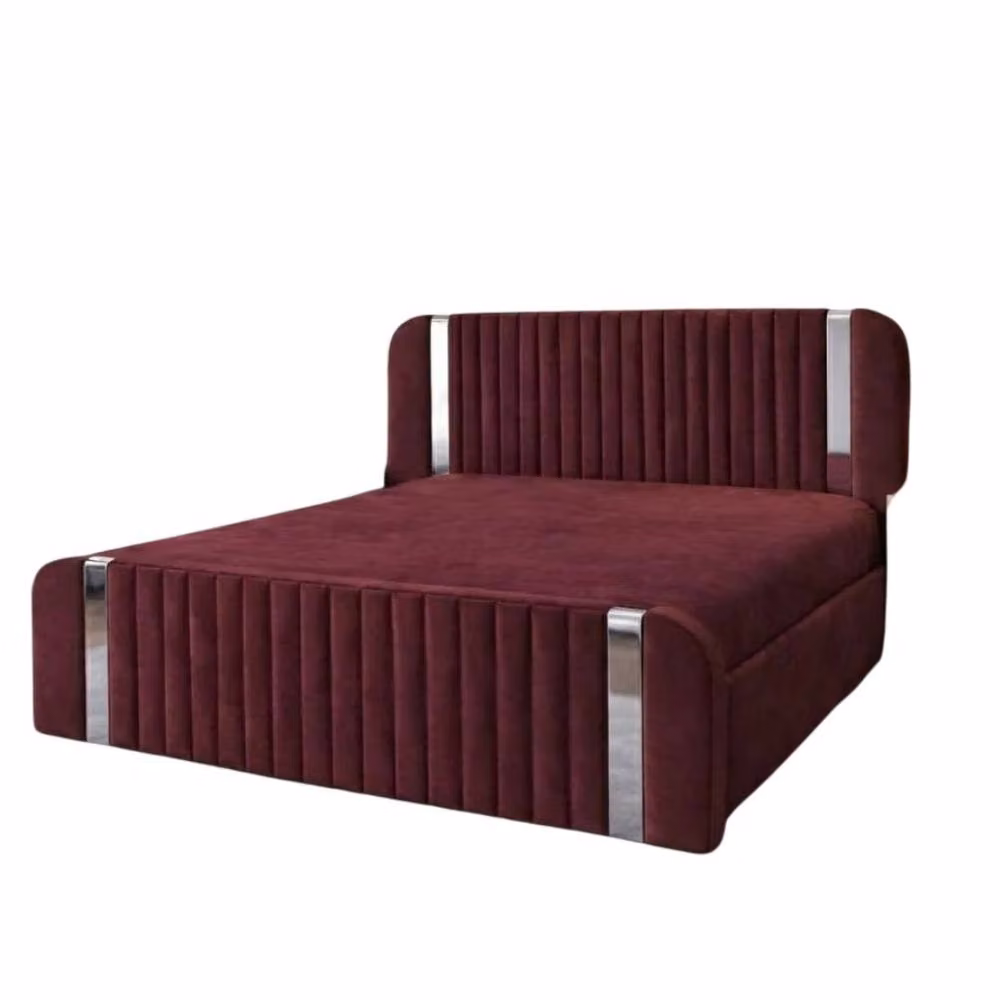 Stratus Interiors Aura Rounded Panel Bed Frame in Red Velvet with Silver Accents, King Size (W: 150 cm, D: 200 cm) – 2
