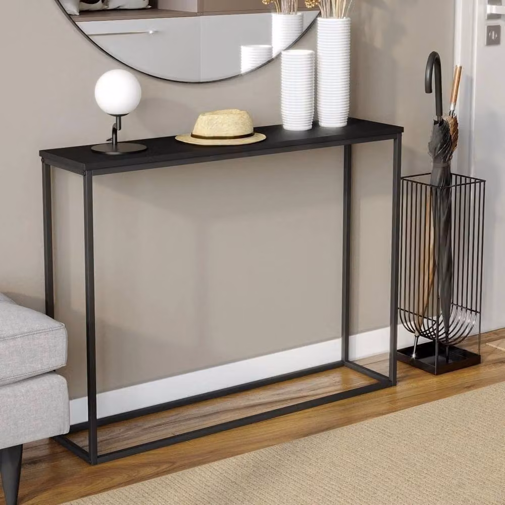 VOGREX Modern Black Wooden Console Table with Metal Base, W/D/H: 100.5 x 24 x 75.5 cm – 2