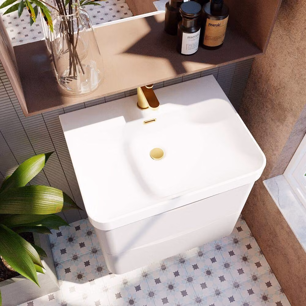 Balterley Arch Wall Hung 2-Drawer Bathroom Vanity with Ceramic Basin, Grey – 2