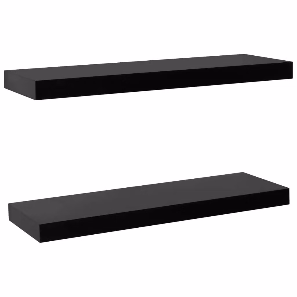 Berkfield Home Set of 2 Black Lacquered Floating Wall Shelves, W: 60 cm, D: 20 cm, H: 3.8 cm – 2