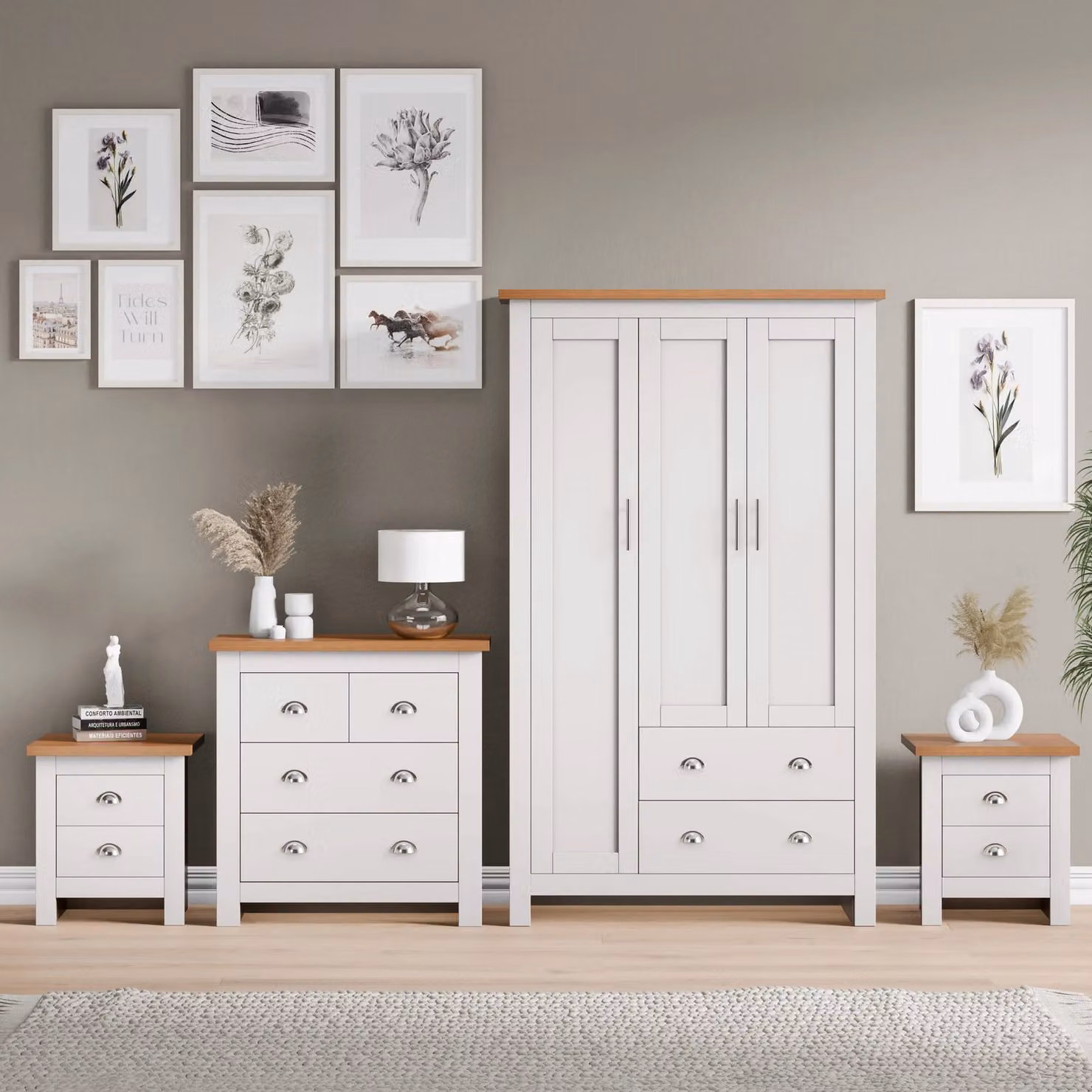 DHS Shaker 4 Piece Childrens Bedroom Set in White and Grey