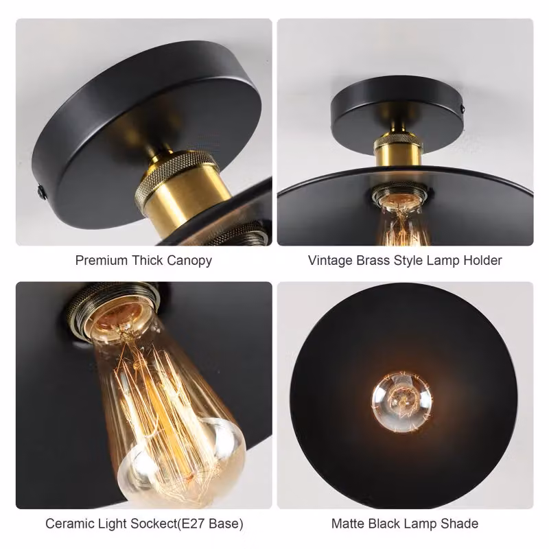 Garwarm Set of 2 Industrial Black Aluminium Flush Mount Ceiling Lights, Diameter: 26 cm – 7
